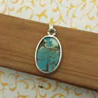 925 Sterling Silver Tibetan Firoza Pendant – Natural Turquoise Nepali Handmade Jewelry
