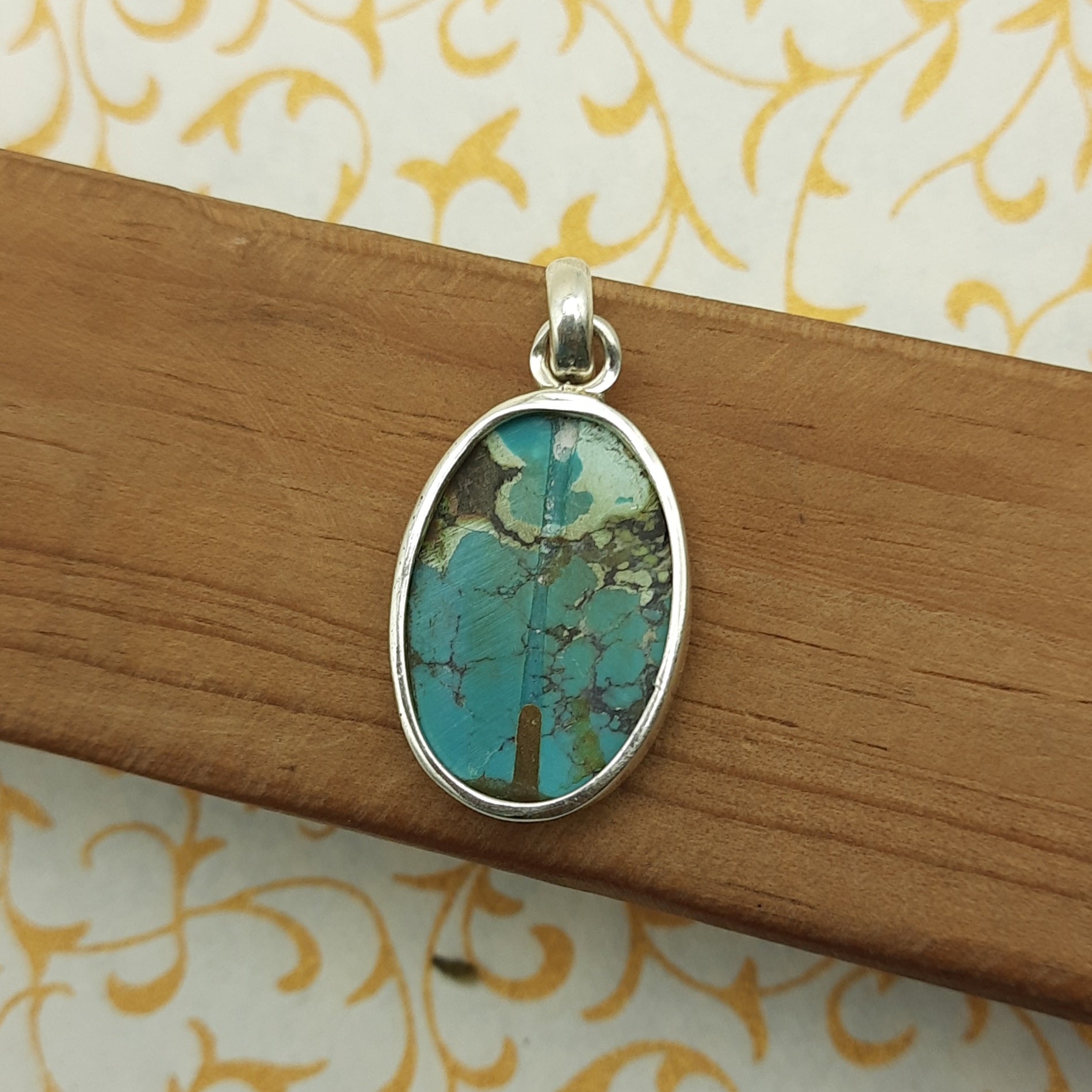 925 Sterling Silver Tibetan Firoza Pendant – Natural Turquoise Nepali Handmade Jewelry