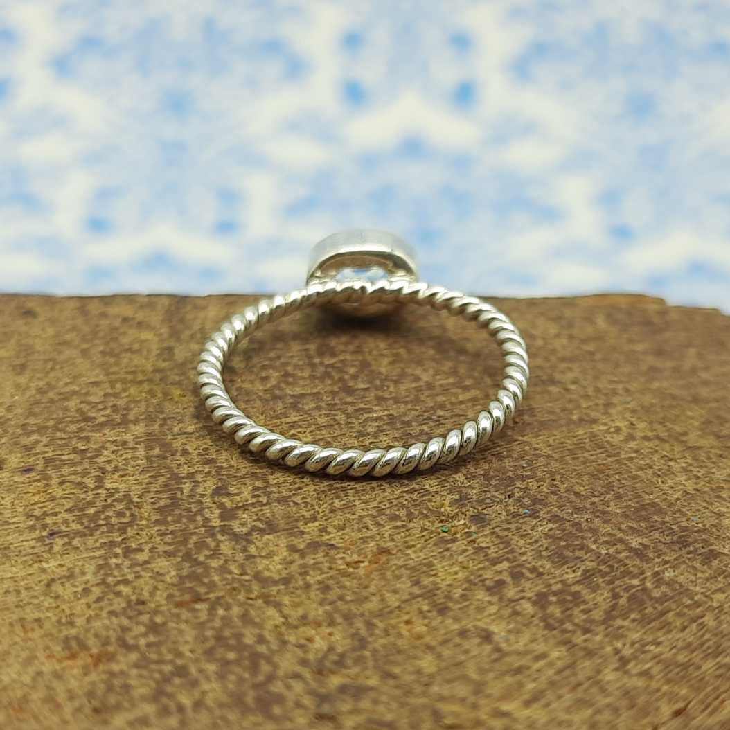 Faceted Aquamarine Oval Shape 925 Sterling Silver Twisted Wire Ring
