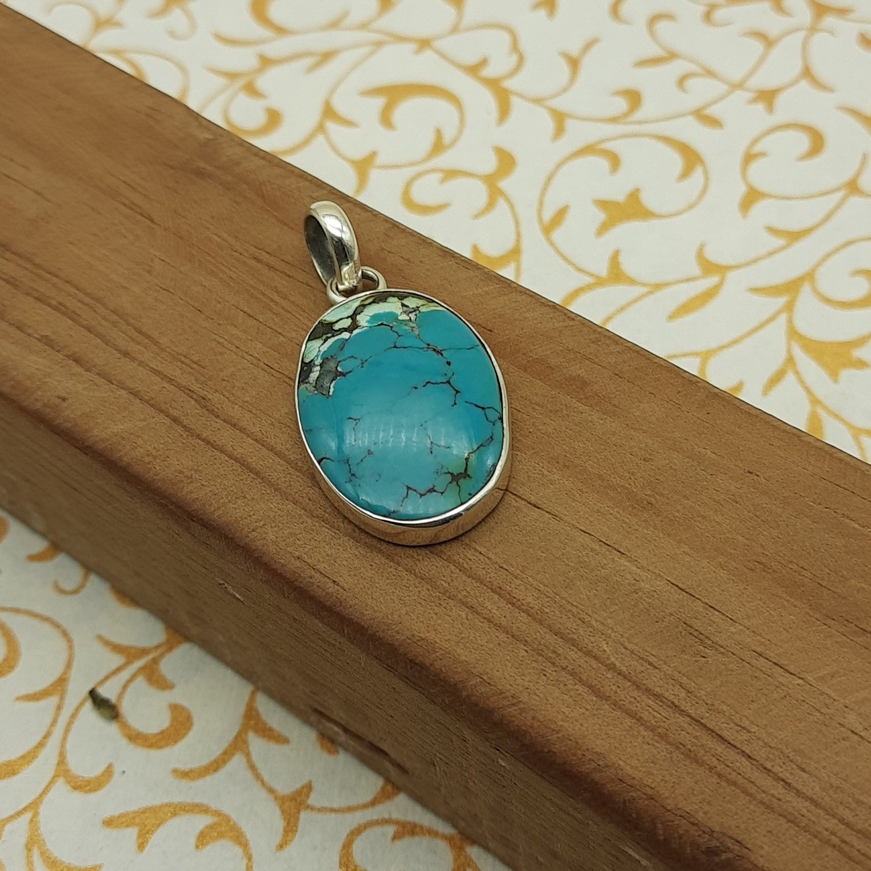 925 Sterling Silver Tibetan Firoza Pendant – Natural Turquoise Nepali Handmade Jewelry