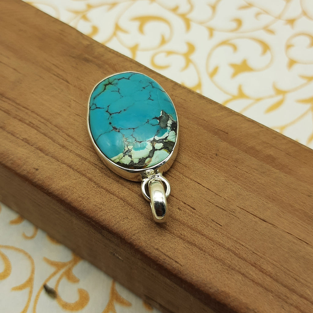 925 Sterling Silver Tibetan Firoza Pendant – Natural Turquoise Nepali Handmade Jewelry