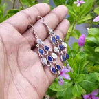 Blue Druzy & White Stone 925 Sterling Silver Chandelier Earrings
