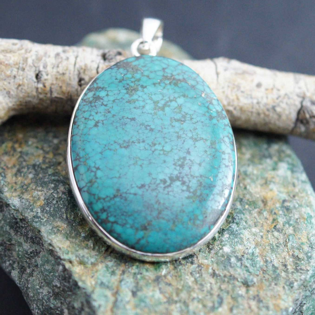 Natural Tibetan Turquoise Gemstone Solid 925 Sterling Silver Pendant Handmade