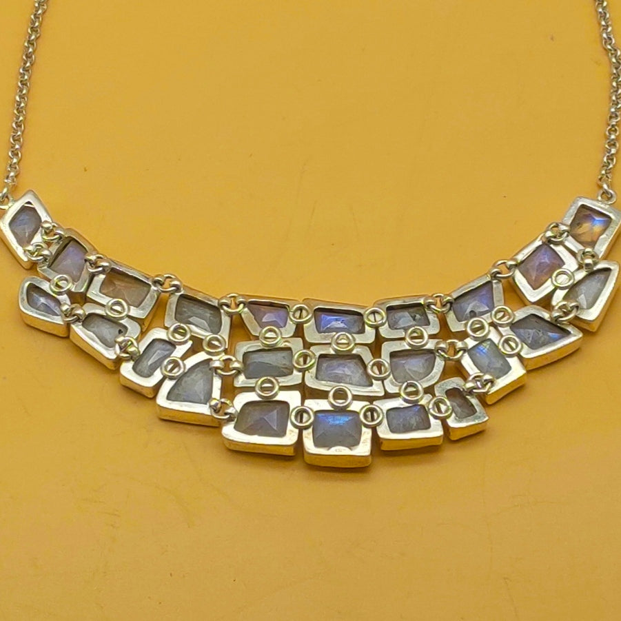 Rainbow Moonstone Chunky 925 Silver Boho Necklace Gift
