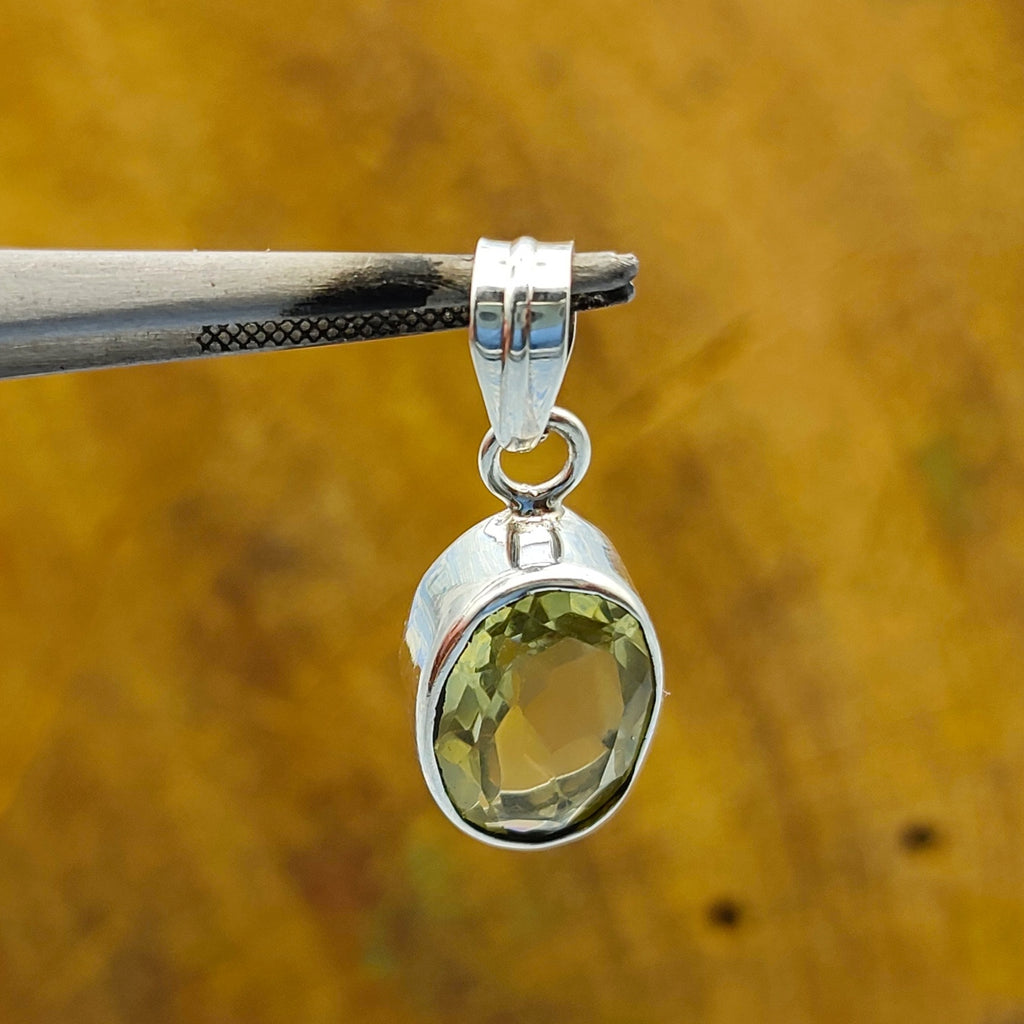 Green Amethyst Faceted 925 Silver Boho Pendant Nepali