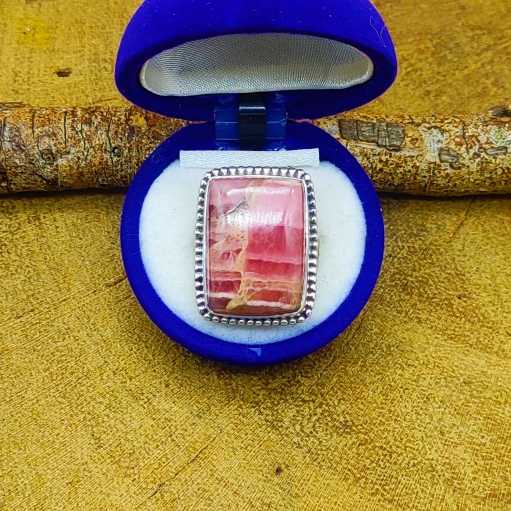 Rectangular Shape Rhodochrosite Gemstone 925 Sterling Silver Ring
