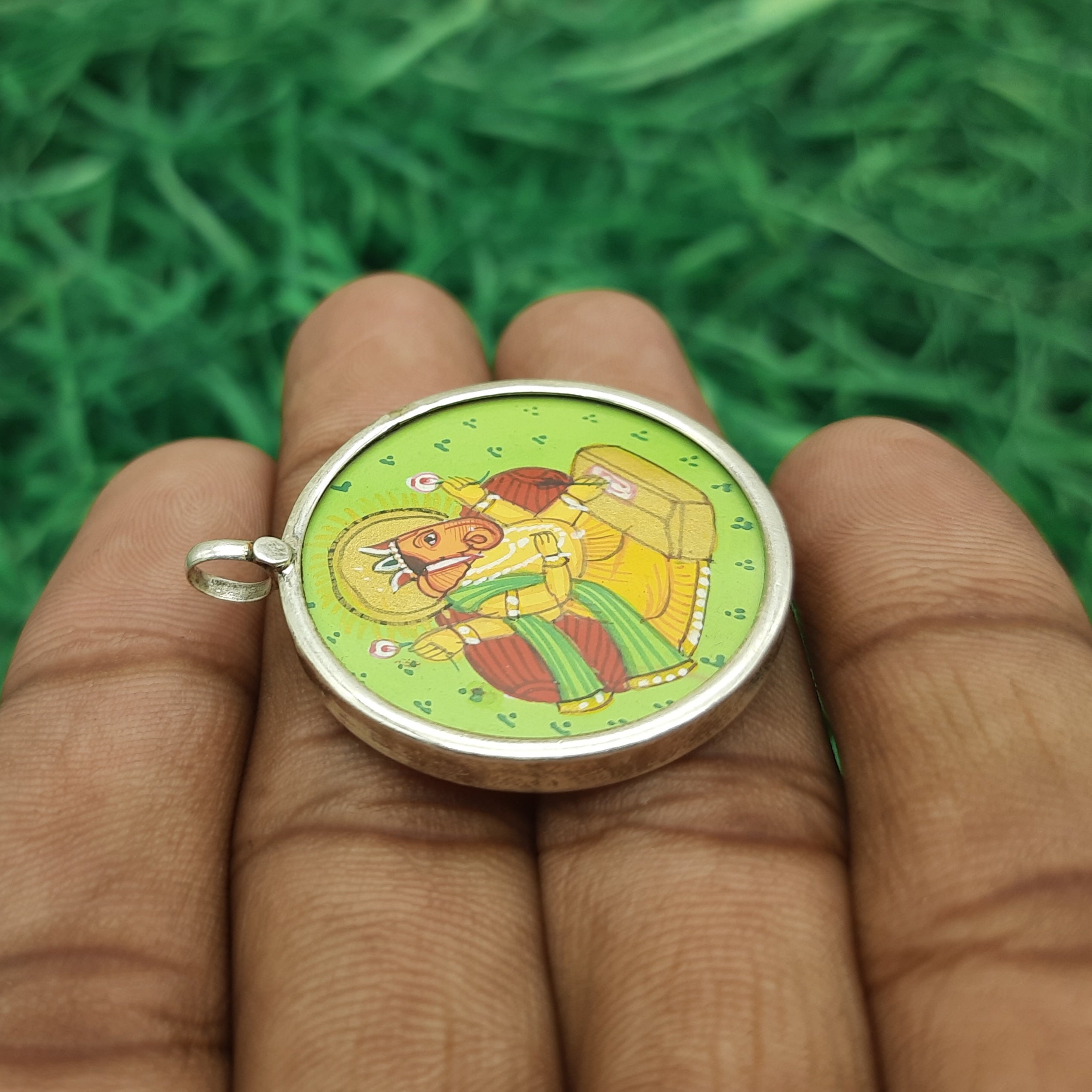 Lord Ganesha Hand-Painted Pendant in 925 Sterling Silver – Auspicious Divine Charm