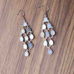 Blue Druzy & White Stone 925 Sterling Silver Chandelier Earrings