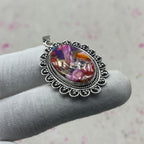Pink Dahlia Turquoise 925 Sterling Silver Pendant – Handmade Boho Jewelry