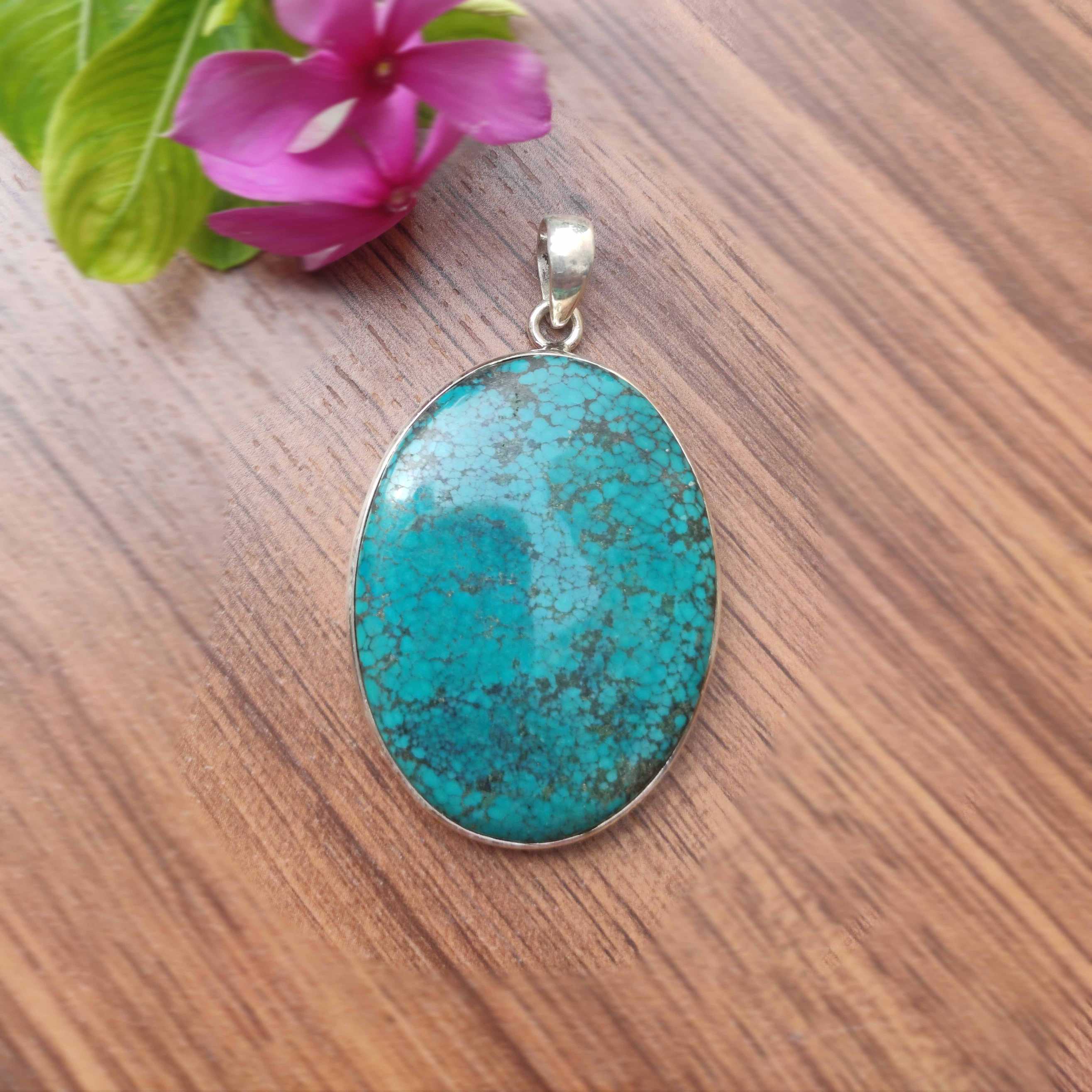 Natural Tibetan Turquoise Gemstone Solid 925 Sterling Silver Pendant Handmade