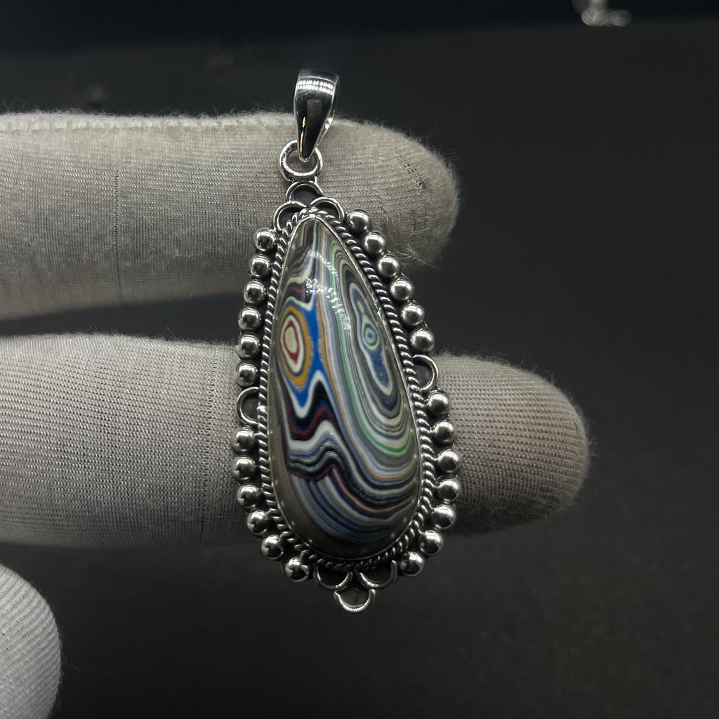 Fordite 925 Silver Boho Southwestern Pendant Necklace