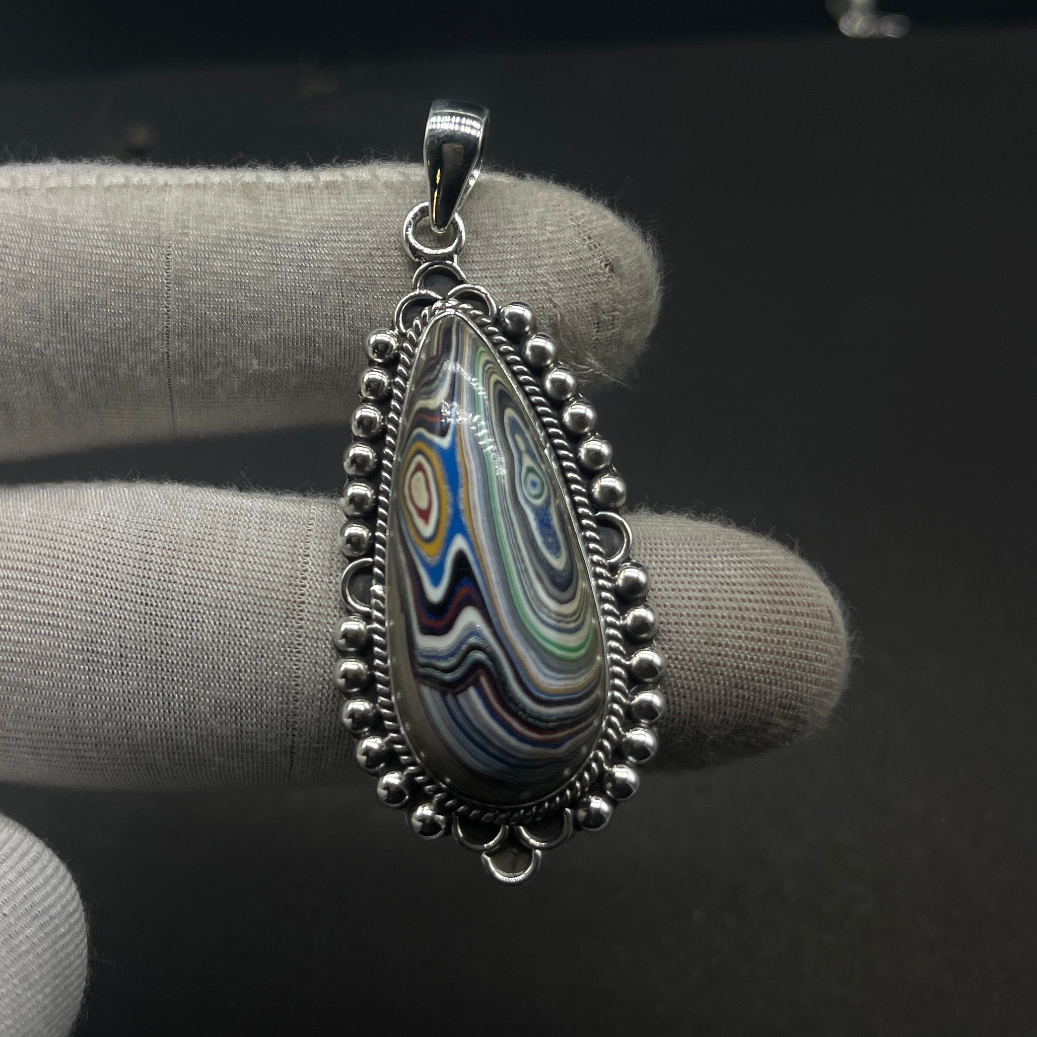 Fordite 925 Silver Boho Southwestern Pendant Necklace