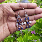 Blue Druzy & White Stone 925 Sterling Silver Chandelier Earrings