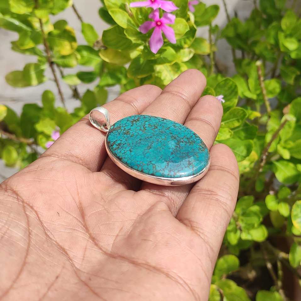 Natural Tibetan Turquoise Gemstone Solid 925 Sterling Silver Pendant Handmade
