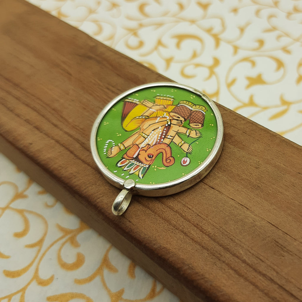 Lord Ganesha Hand-Painted Pendant in 925 Sterling Silver – Auspicious Divine Charm