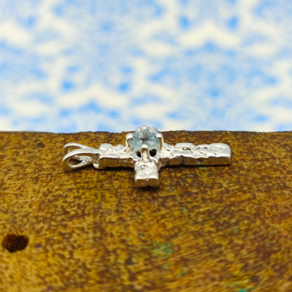 Aqua Christian Cross Nepali Bohemian Silver Pendant