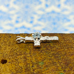Aqua Christian Cross Nepali Bohemian Silver Pendant