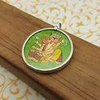 Lord Ganesha Hand-Painted Pendant in 925 Sterling Silver – Auspicious Divine Charm