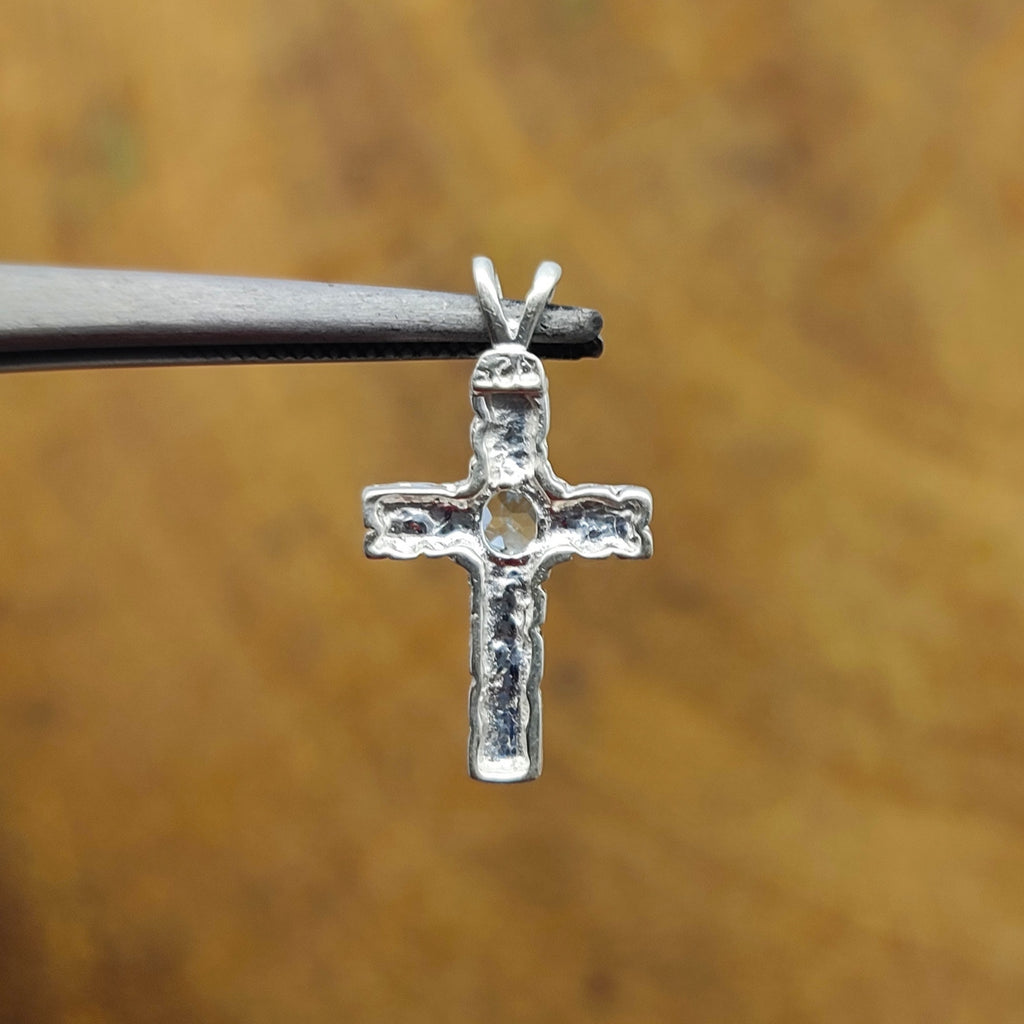 Aqua Christian Cross Nepali Bohemian Silver Pendant