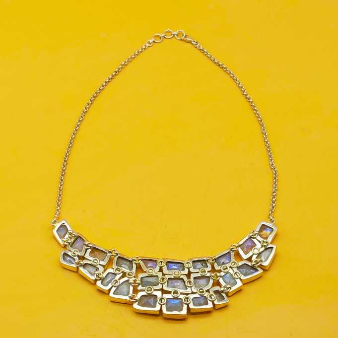Rainbow Moonstone Chunky 925 Silver Boho Necklace Gift