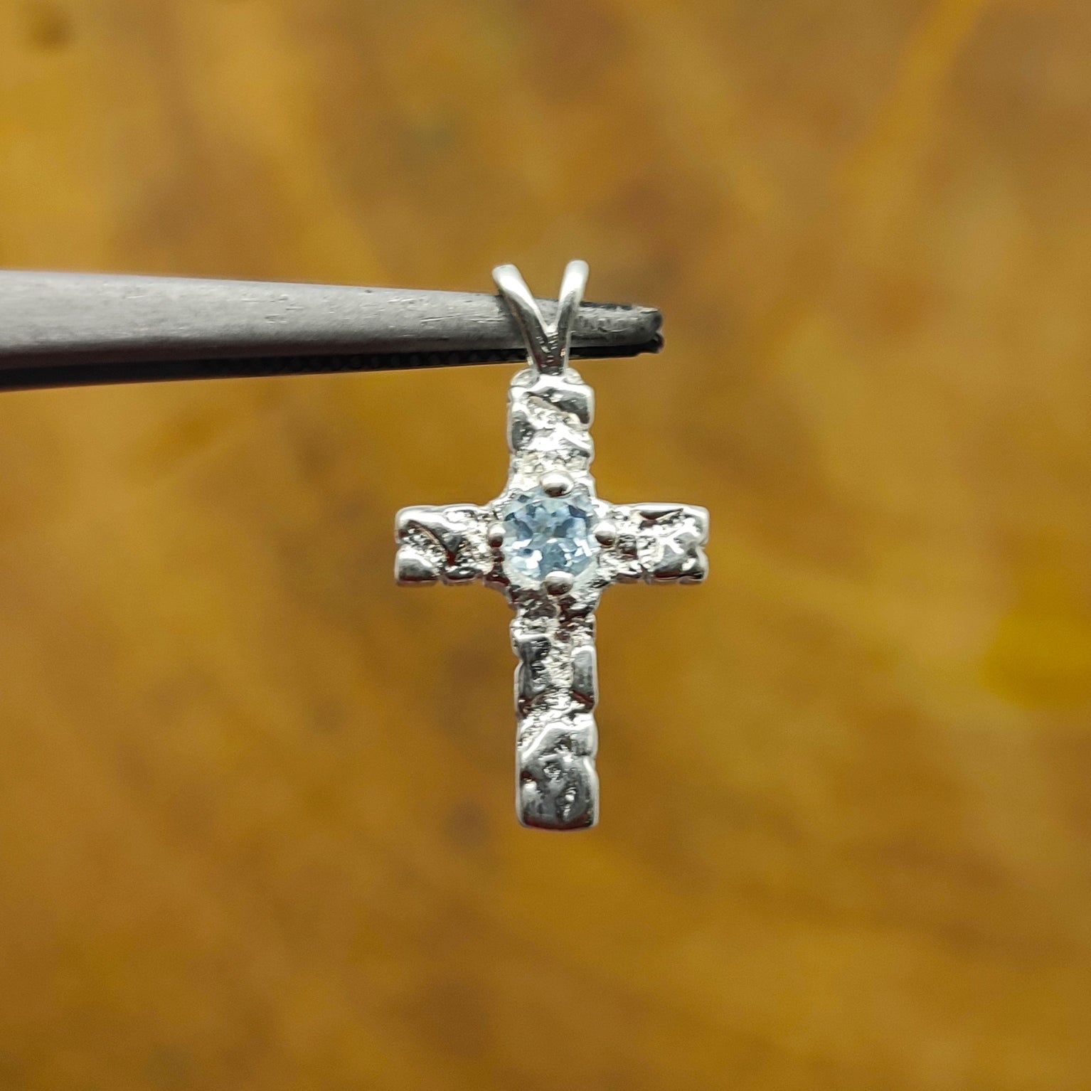 Aqua Christian Cross Nepali Bohemian Silver Pendant