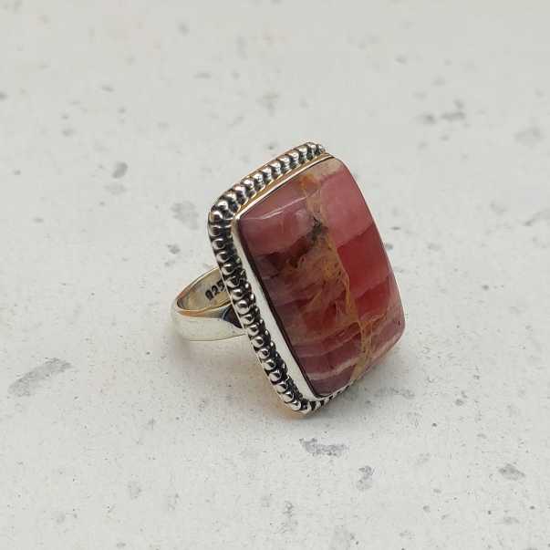 Rectangular Shape Rhodochrosite Gemstone 925 Sterling Silver Ring