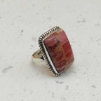 Rectangular Shape Rhodochrosite Gemstone 925 Sterling Silver Ring