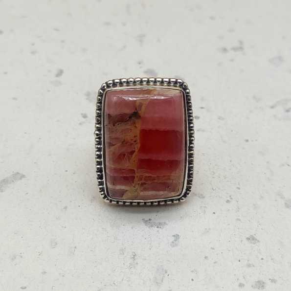 Rectangular Shape Rhodochrosite Gemstone 925 Sterling Silver Ring