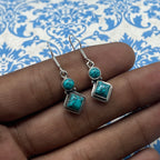 925 Sterling Silver Turquoise & Round Turquoise Earrings - Elegant Design