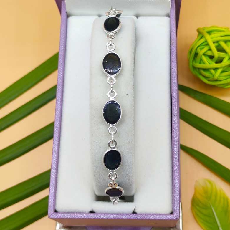 925 Silver Bezel Work Oval Black Onyx Gemstone Bracelet