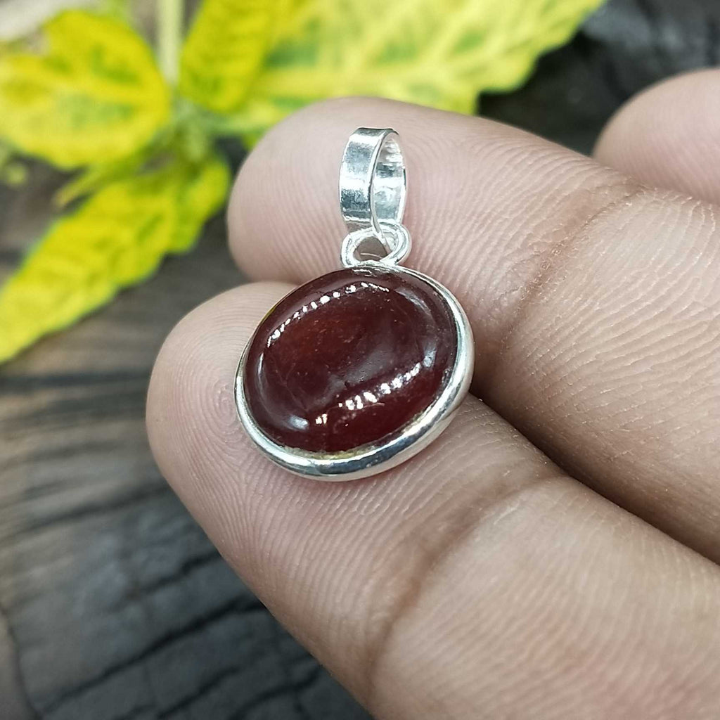 Spiritual Hessonite Garnet 925 Silver Bezel Boho Pendant