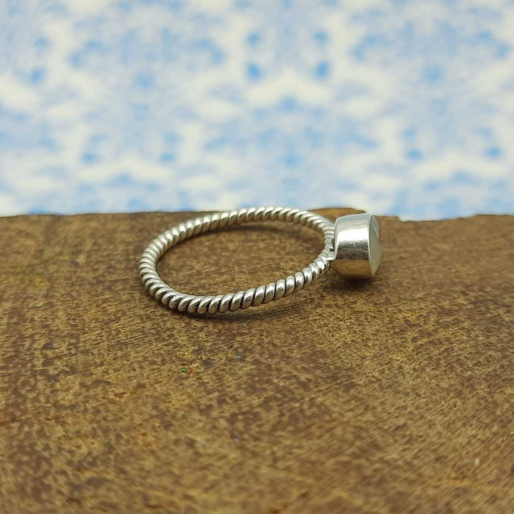 Faceted Rainbow Moonstone Drop Shape 925 Sterling Silver Ring