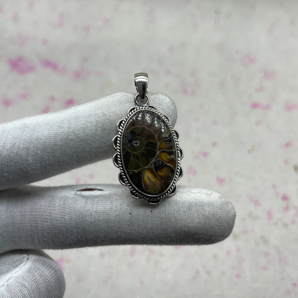 Ammonite Shell 925 Sterling Silver Handmade Pendant | Fossil Bohemian Statement Jewelry