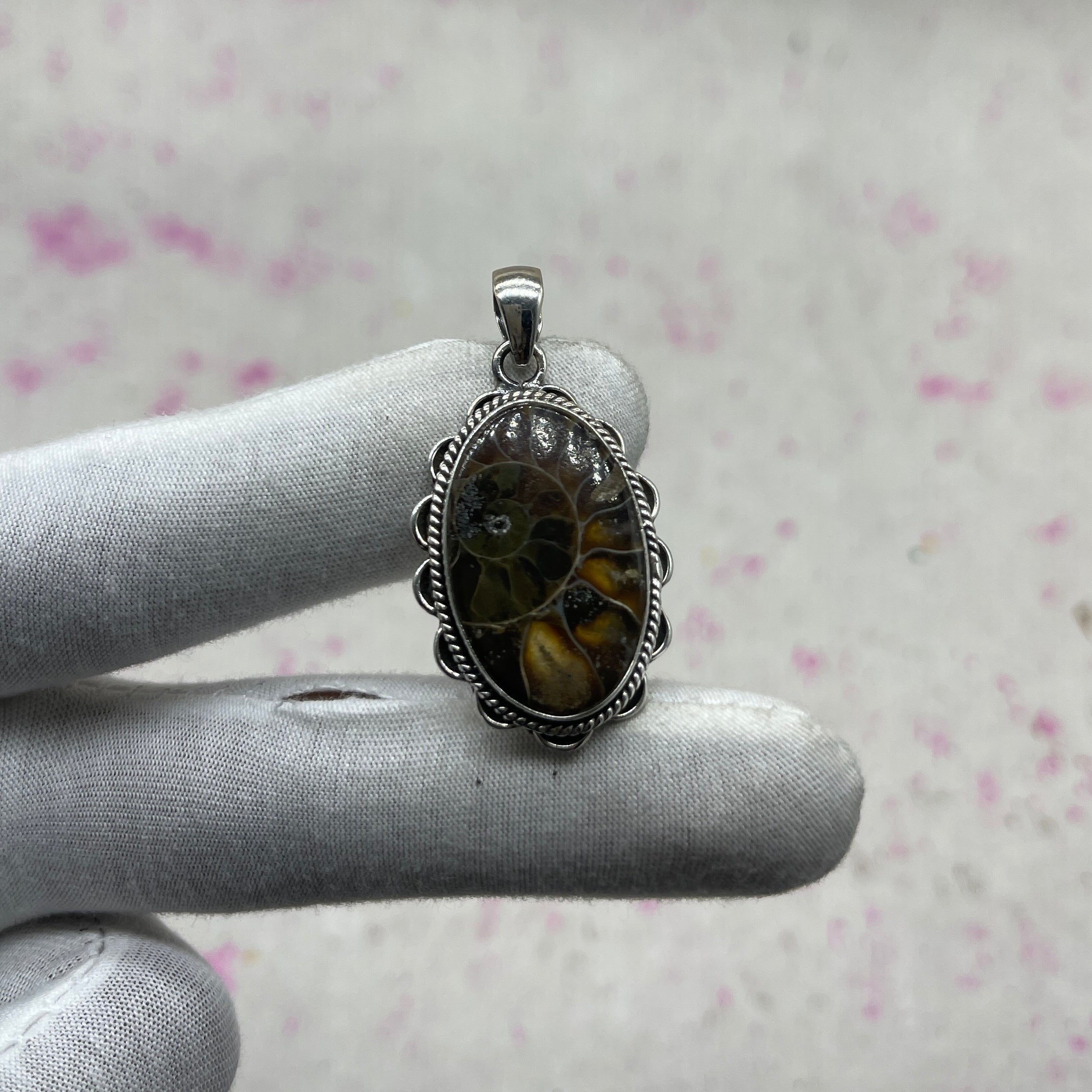 Ammonite Shell 925 Sterling Silver Handmade Pendant | Fossil Bohemian Statement Jewelry