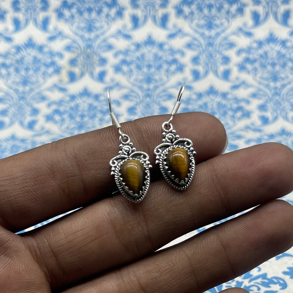 925 Sterling Silver Tiger Eye Gemstone Earrings – Elegant Design
