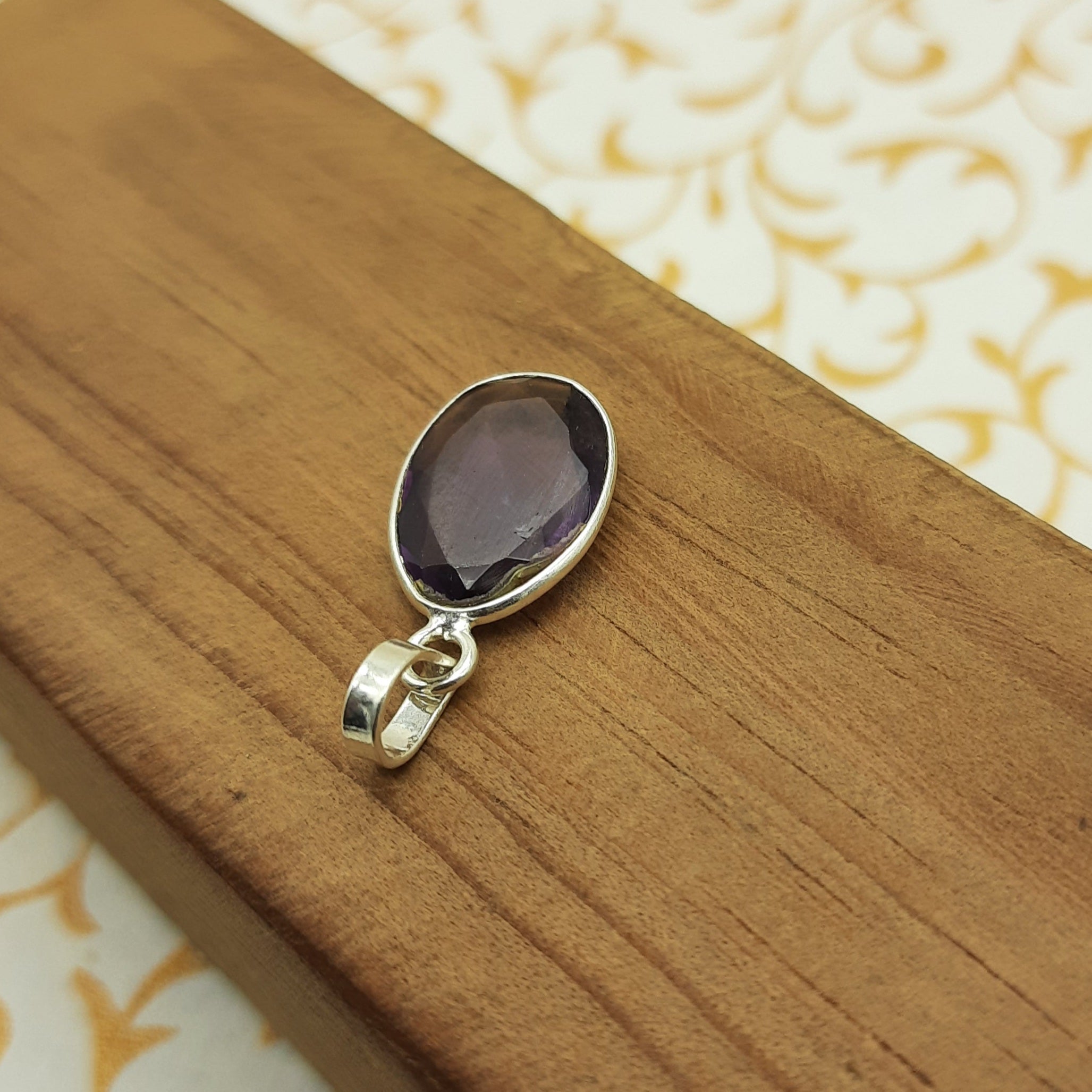 925 Sterling Silver Amethyst Faceted Pendant – Natural Gemstone Bohemian Handmade Jewelry