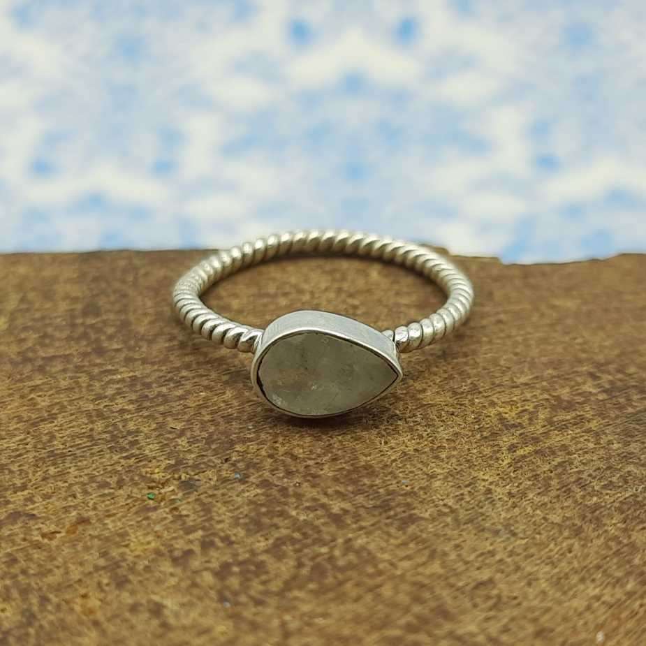 Faceted Rainbow Moonstone Drop Shape 925 Sterling Silver Ring