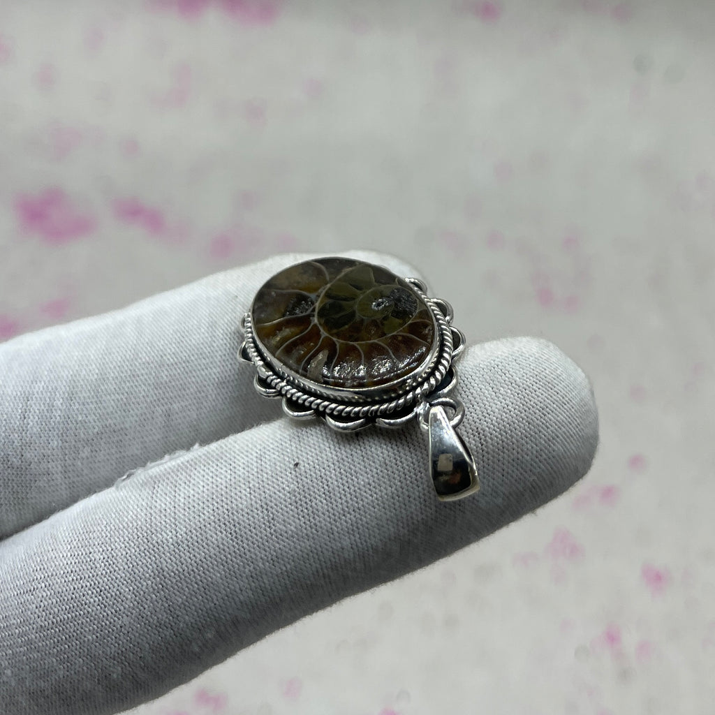 Ammonite Shell 925 Sterling Silver Handmade Pendant | Fossil Bohemian Statement Jewelry