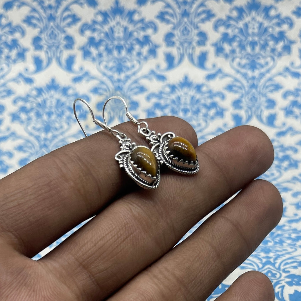 925 Sterling Silver Tiger Eye Gemstone Earrings – Elegant Design