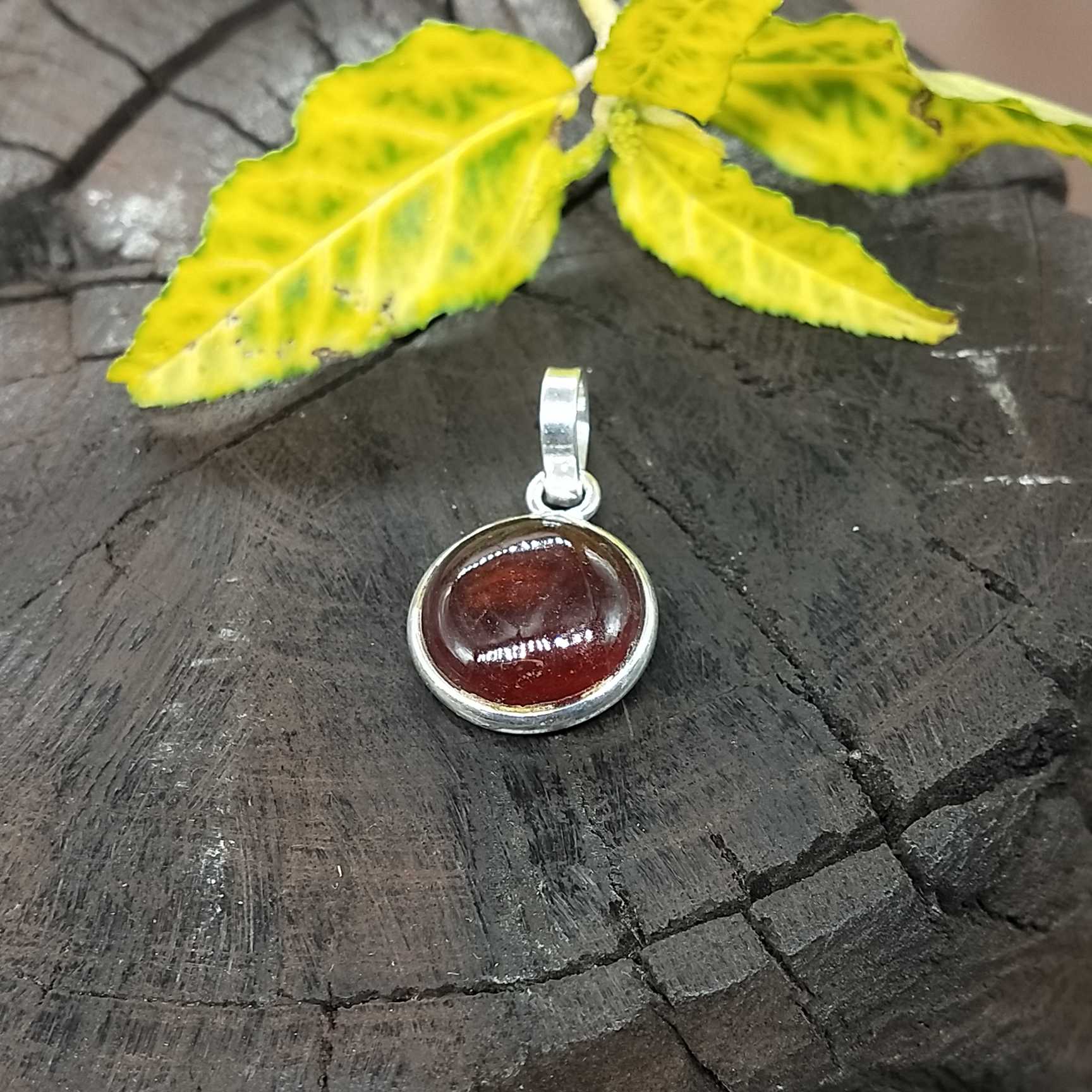 Spiritual Hessonite Garnet 925 Silver Bezel Boho Pendant
