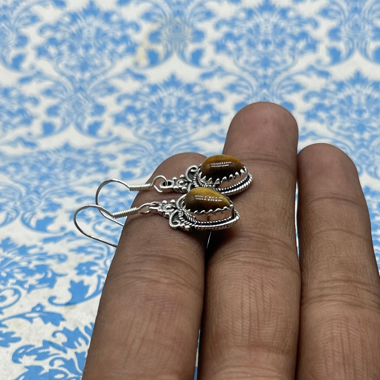 925 Sterling Silver Tiger Eye Gemstone Earrings – Elegant Design