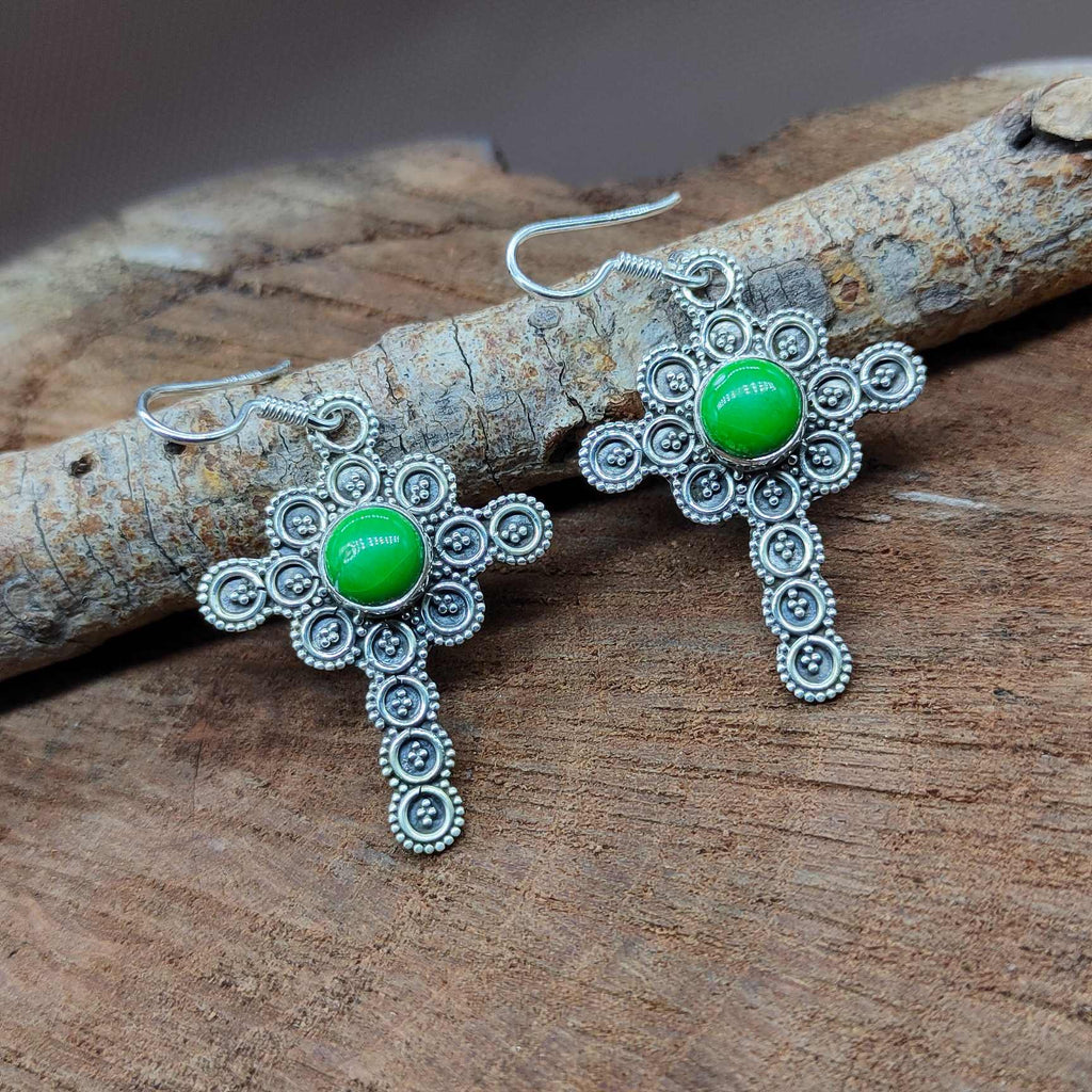 925 Sterling Silver Green Copper Earrings