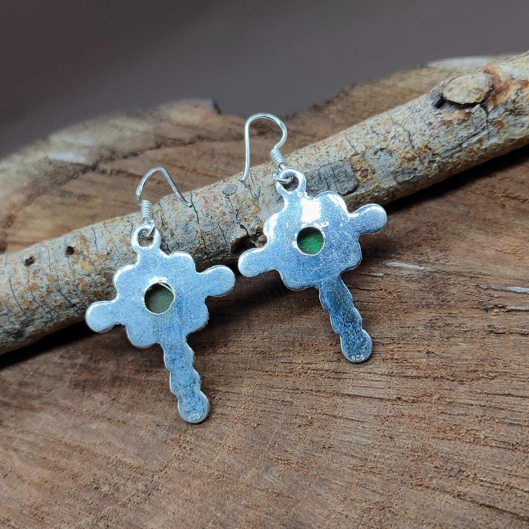 925 Sterling Silver Green Copper Earrings