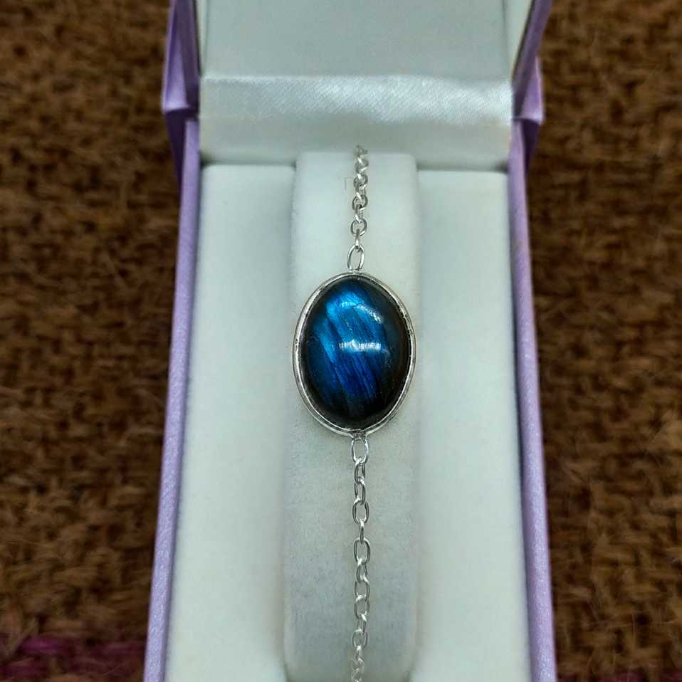 Handmade Sterling Silver 925 Chain Bracelet Oval Shape Labradorite