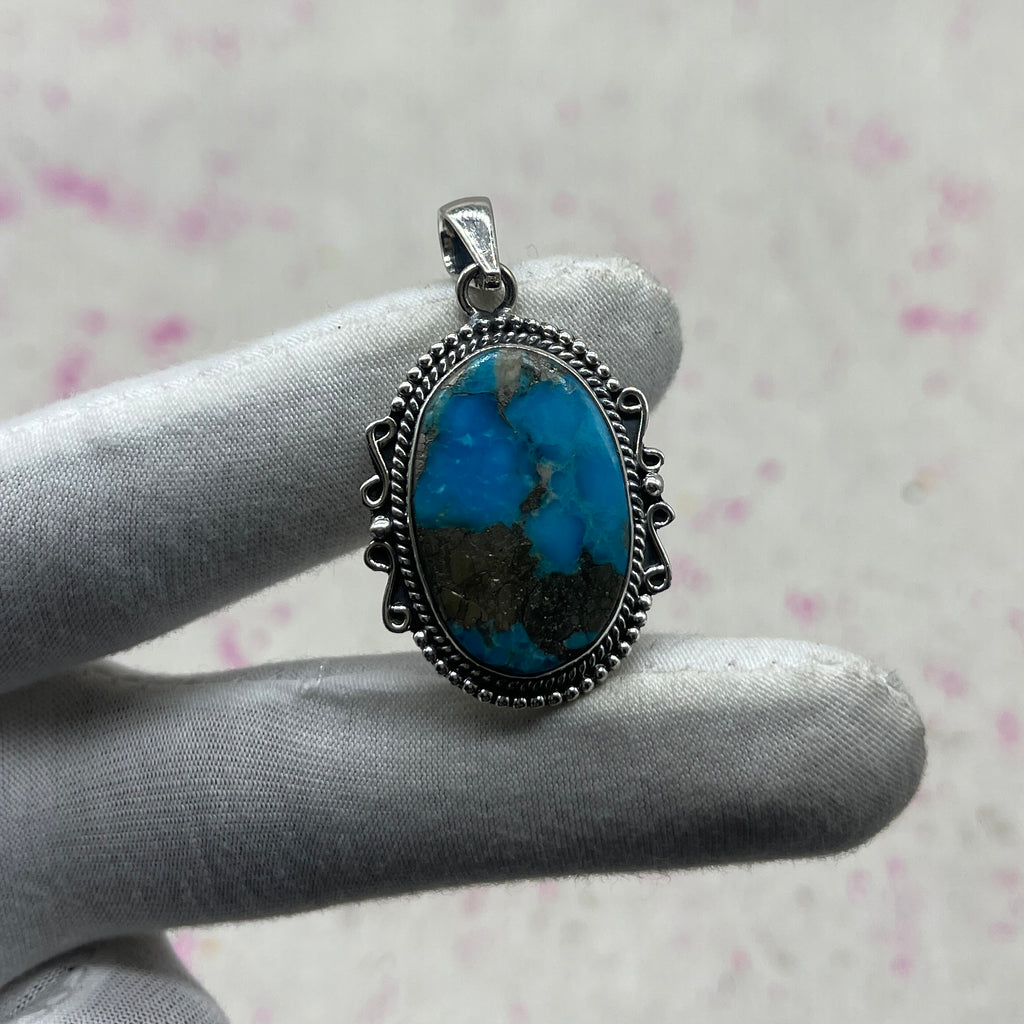 Blue Mohave Turquoise 925 Sterling Silver Handmade Pendant | Bold Boho Silver Pendant