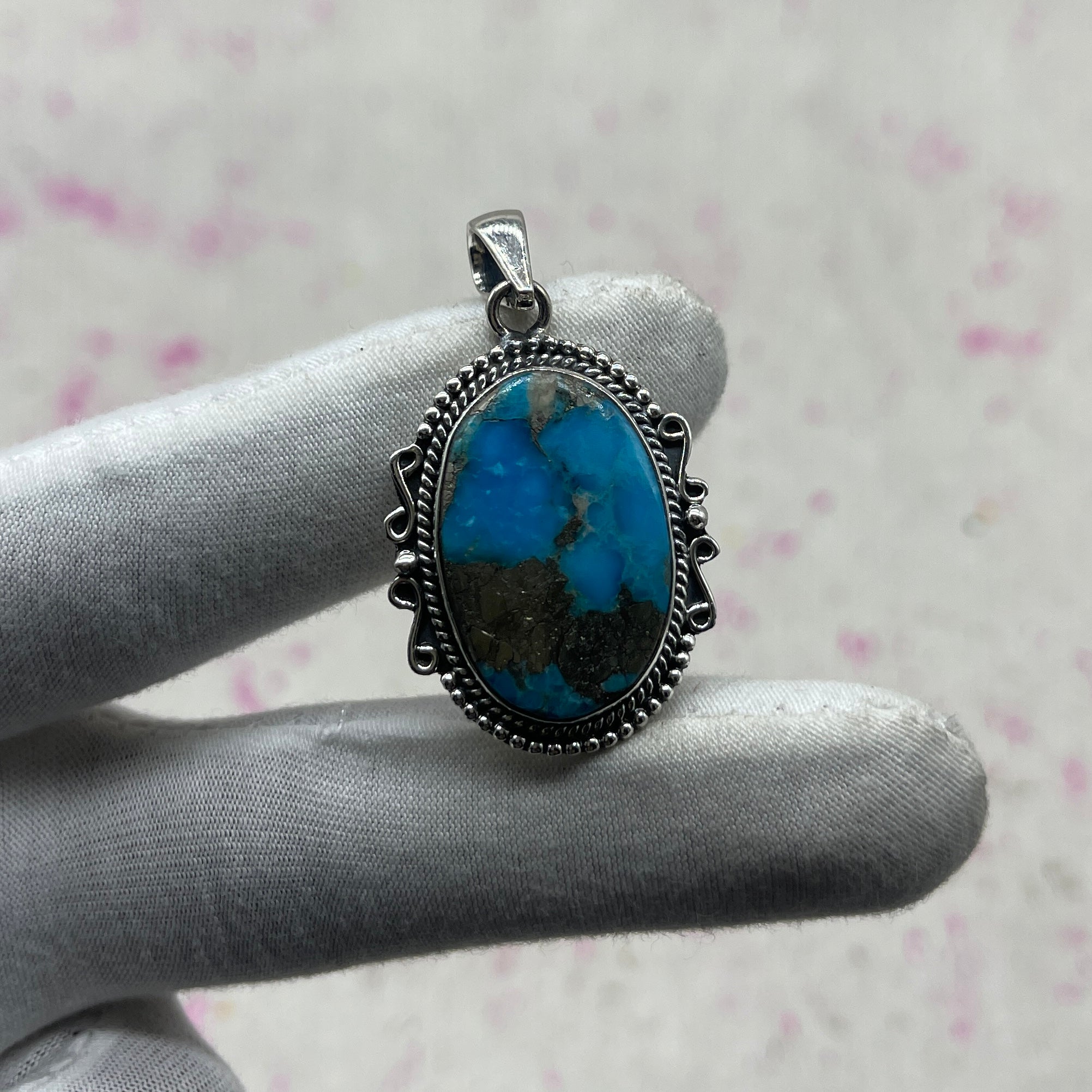 Blue Mohave Turquoise 925 Sterling Silver Handmade Pendant | Bold Boho Silver Pendant