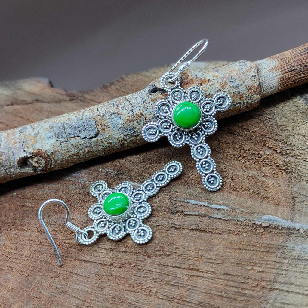 925 Sterling Silver Green Copper Earrings
