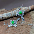 925 Sterling Silver Green Copper Earrings