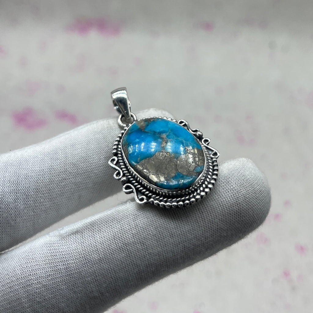 Blue Mohave Turquoise 925 Sterling Silver Handmade Pendant | Bold Boho Silver Pendant