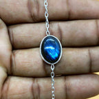 Handmade Sterling Silver 925 Chain Bracelet Oval Shape Labradorite